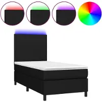 vidaXL Lit Boxspring avec matelas & LED Noir 100x200 cm Tissu