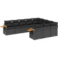 vidaXL Ensemble de 10 canapés de jardin avec coussins noir poly rotin