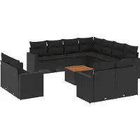 vidaXL Ensemble de 12 canapés de jardin avec coussins noir poly rotin