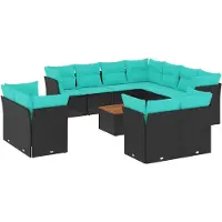 vidaXL Ensemble de 12 canapés de jardin avec coussins noir poly rotin