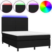 vidaXL Lit Boxspring avec matelas & LED Noir 140x200 cm Tissu