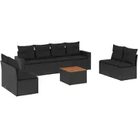 vidaXL Ensemble de salon de jardin 9 pièces avec coussins noir poly rotin