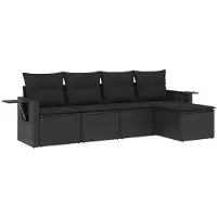 vidaXL Ensemble de salon de jardin 5 pièces avec coussins noir poly rotin