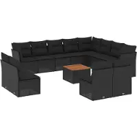 vidaXL Ensemble de 13 canapés de jardin avec coussins noir poly rotin