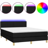 vidaXL Lit Boxspring avec matelas & LED Noir 140x200 cm Tissu