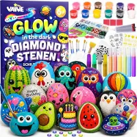 VAIVE Peinture sur pierre, 2109 pièces – Kit de bricolage « Happy Stones » phosphorescentes – Bricolage - Kit de bricolage pour filles et garçons - Kits de bricolage