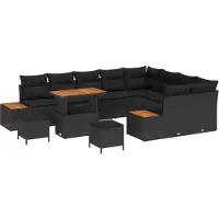 vidaXL Ensemble de canapé de jardin avec coussins 12 pcs noir