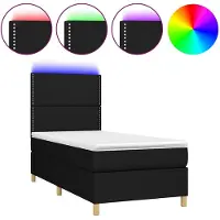vidaXL Lit Boxspring avec matelas & LED Noir 90x200 cm Tissu