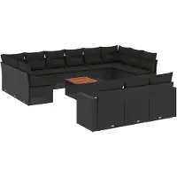 vidaXL Ensemble de salon de jardin 14 pièces avec coussins noir Poly rotin