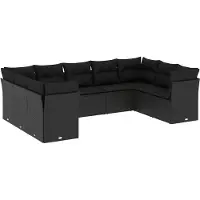 vidaXL Ensemble de salon de jardin 9 pièces avec coussins noir poly rotin