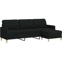vidaXL Canapé à 3 places avec repose-pieds Noir 210 cm Tissu