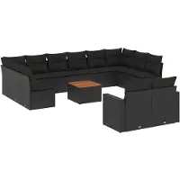 vidaXL Ensemble de 13 canapés de jardin avec coussins noir poly rotin