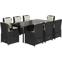 vidaXL Salon de jardin 9 pièces avec coussins noir poly rotin