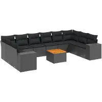 vidaXL Ensemble de salon de jardin 11 pièces avec coussins noir poly rotin
