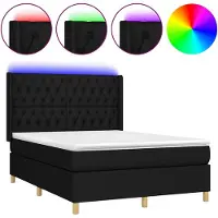 vidaXL Lit Boxspring avec matelas & LED Noir 140x190 cm Tissu