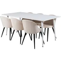 Ebuy24 Polar180X90WHWH ensemble table, table blanc et 6 Velvet chaises Velours beige, noir.