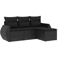 vidaXL Ensemble de salon de jardin 4 pièces avec coussins noir poly rotin
