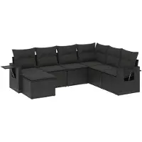 vidaXL Ensemble de salon de jardin 7 pièces avec coussins noir poly rotin