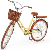 Thunder Vélo de ville femme 28 pouces VOLTOURI rétro panier porte-bagages cadre acier 17" Jaune Clair
