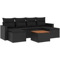 vidaXL Ensemble de salon de jardin 7 pièces avec coussins noir poly rotin