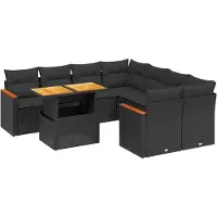 vidaXL Ensemble de salon de jardin 9 pièces avec coussins noir poly rotin