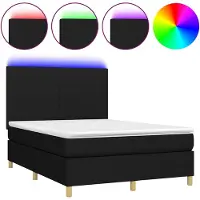 vidaXL Lit Boxspring avec matelas & LED Noir 140x190 cm Tissu