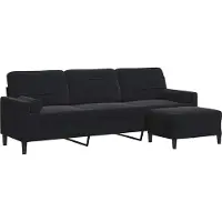 vidaXL Canapé 3 places avec pouf noir 210 cm velours