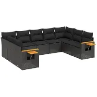 vidaXL Ensemble de salon de jardin 9 pièces avec coussins noir poly rotin