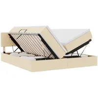 vidaXL Lit coffre à LED avec matelas, couleur crème, 200 x 200 cm, tissu