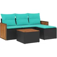 vidaXL Ensemble de 5 canapés de jardin avec coussins, polyrattan noir