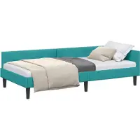vidaXL Sommier d'angle avec tête de lit turquoise 100 cm x 200 cm velours