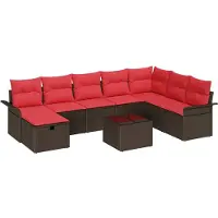 vidaXL Ensemble de canapé de jardin , 9 pièces, en polyrotin, couleur marron et rouge