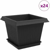 vidaXL Pots de fleurs, lot de 24, noir, 23 x 23 x 17,5 cm, plastique