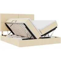 vidaXL Lit coffre à LED avec matelas, couleur crème, 200 x 200 cm, tissu