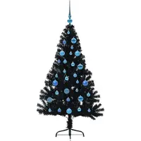 vidaXL Sapin de Noël artificiel pré-éclairé Noir 150 cm PVC
