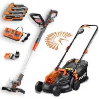 FUXTEC Set de jardinage 20V : débroussailleuse + tondeuse, batterie et chargeur