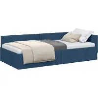 vidaXL Cadre de lit d'angle avec tête de lit bleu 90 cm x 190 cm Tissu