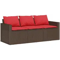 vidaXL Canapé de jardin avec coussins 3 places brun poly rotin