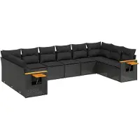 vidaXL Ensemble de 10 canapés de jardin avec coussins noir poly rotin