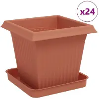 vidaXL Pots de fleurs, lot de 24, rouge brique, 16 x 16 x 14 cm, plastique