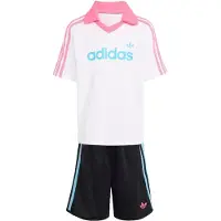 Adidas Set 'LOOSE POLO PINSTRIPE SHORT TEE' azur / rose clair / noir / blanc