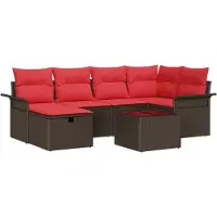 vidaXL Ensemble de canapé de jardin , 7 pièces, en polyrotin, couleur marron et rouge