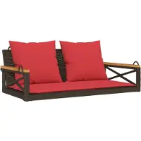 vidaXL Banc suspendu avec coussins, marron, 109 x 62 x 40 cm, rotin synthétique