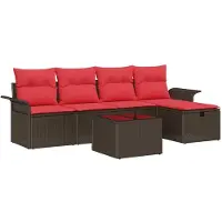 vidaXL Ensemble de canapés de jardin , 6 pièces, en polyrotin, couleur marron et rouge