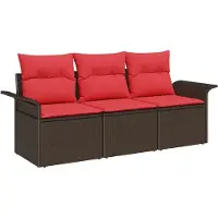 vidaXL Ensemble de Canapés 3 pcs Marron et rouge polyrotin