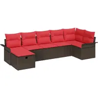vidaXL Ensemble de canapé de jardin , 7 pièces, en polyrotin, couleur marron et rouge