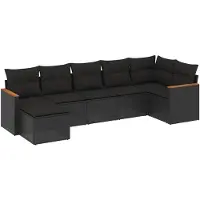 vidaXL Ensemble de salon de jardin 7 pièces avec coussins noir poly rotin
