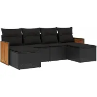 vidaXL Ensemble de salon de jardin 6 pièces avec coussins noir poly rotin