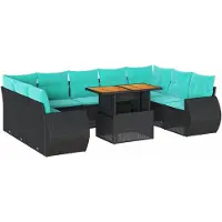 vidaXL Salon De Jardin 10 Pcs Avec Coussins Noir Résine Tressée