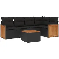 vidaXL Ensemble de salon de jardin 6 pièces avec coussins noir poly rotin